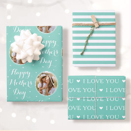 Gelukkige Moederdag Foto Ik Hou Van Jou Mint 3 Set Inpakpapier Vel