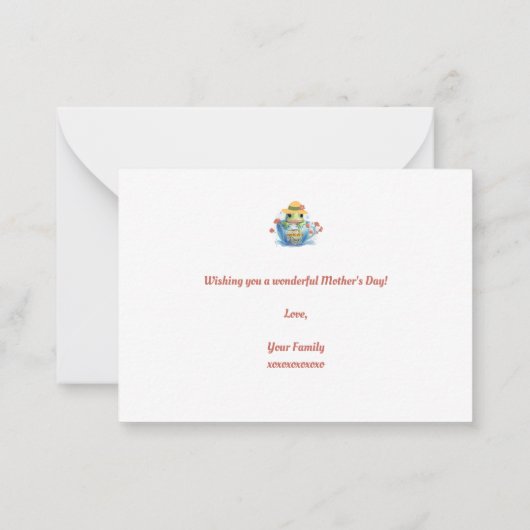 Gelukkige Moederdag Frog en Pet in een theekopje Notitiekaartje (Achterkant)