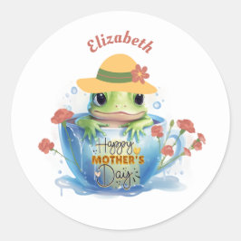Gelukkige Moederdag Frog en Pet in een theekopje Ronde Sticker