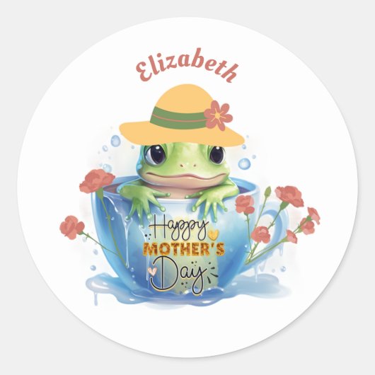 Gelukkige Moederdag Frog en Pet in een theekopje Ronde Sticker (Voorkant)