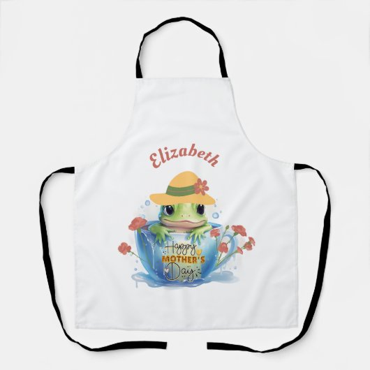 Gelukkige Moederdag Frog en Pet in een theekopje Schort (Voorkant)