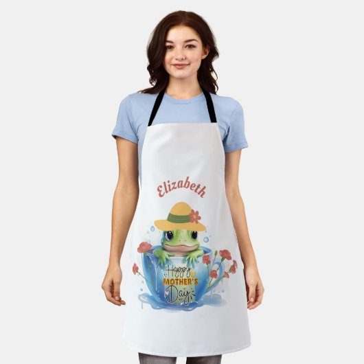 Gelukkige Moederdag Frog en Pet in een theekopje Schort (Gedragen)