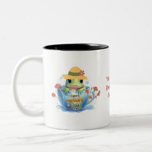 Gelukkige Moederdag Frog en Pet in een theekopje Tweekleurige Koffiemok