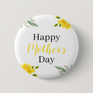 Gelukkige Moederdag Gele bloemen en bladeren Ronde Button 5,7 Cm