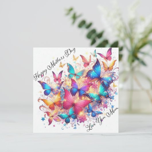 Gelukkige Moederdag Glanzende Vlinders Feestdagenkaart (Staand voorkant)