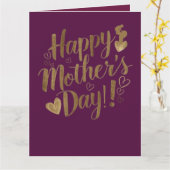Gelukkige Moederdag Gouden Script Hart Kaart (Gele Bloem)