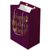 Gelukkige Moederdag Gouden Script Hart Medium Cadeauzakje (Voorkant Gekanteld)