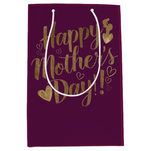 Gelukkige Moederdag Gouden Script Hart Medium Cadeauzakje (Voorkant)