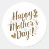 Gelukkige Moederdag Gouden Script Hart Ronde Sticker (Voorkant)