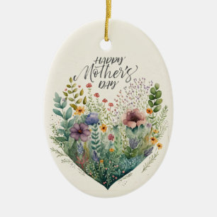 Gelukkige Moederdag harten en bloemen Keramisch Ornament