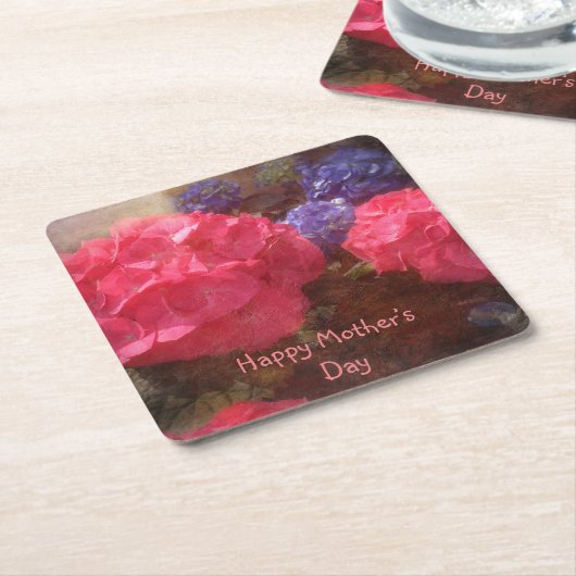 Gelukkige Moederdag Hydrangeas Kartonnen Onderzetters (Schuin)