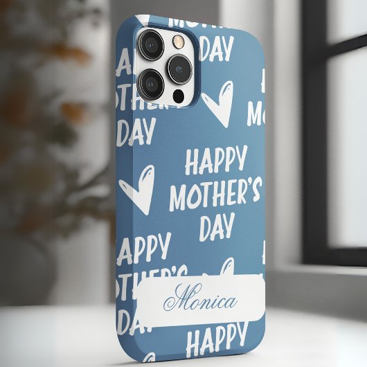Gelukkige Moederdag in blauwe achtergrond aangepas Case-Mate iPhone Case