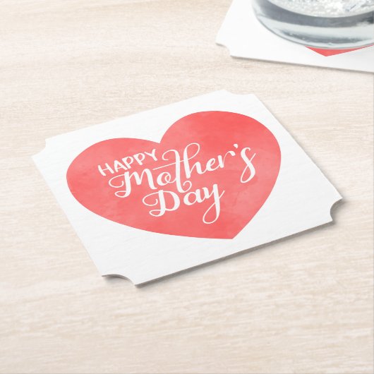 Gelukkige moederdag in roze hart, waterverf hart kartonnen onderzetters (Gekanteld)