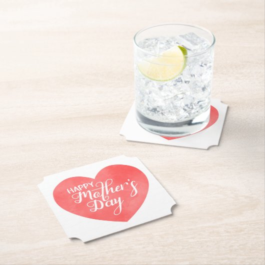 Gelukkige moederdag in roze hart, waterverf hart kartonnen onderzetters (Insitu)