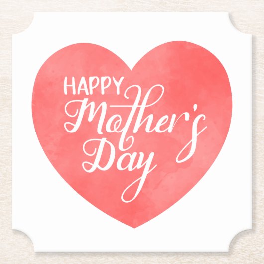 Gelukkige moederdag in roze hart, waterverf hart kartonnen onderzetters (Voorkant)