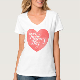 Gelukkige moederdag in roze hart, waterverf hart t-shirt