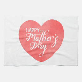 Gelukkige moederdag in roze hart, waterverf hart theedoek