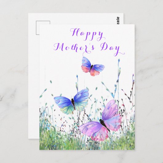 Gelukkige Moederdag Kaart Vlinders Vliegen Lente (Voorkant / Achterkant)