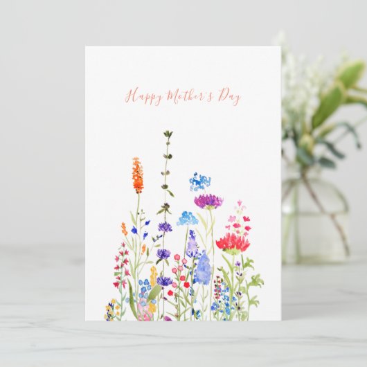 gelukkige moederdag kleurige wildbloemen kaart (Staand voorkant)