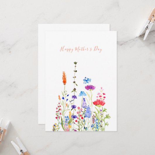 gelukkige moederdag kleurige wildbloemen kaart (Voorkant / Achterkant in situ)