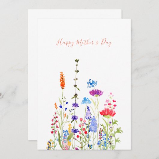 gelukkige moederdag kleurige wildbloemen kaart (Voorkant / Achterkant)