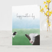 Gelukkige Moederdag Koe Kaart (Gele Bloem)