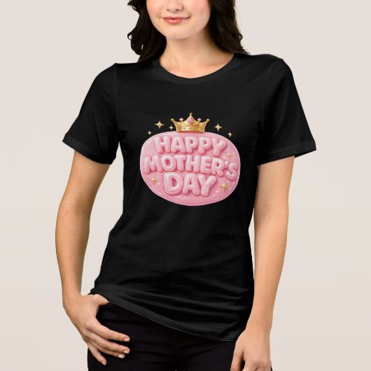 Gelukkige Moederdag Kroon Bubble Lettertype Tri-Blend Shirt (Voorkant)