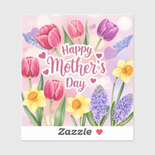 Gelukkige Moederdag, lente bloemen, Sticker