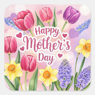 Gelukkige Moederdag, lente bloemen, Vierkante Sticker