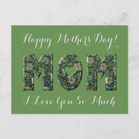 Gelukkige Moederdag mam ik hou van je bloemengroen Briefkaart (Voorkant)