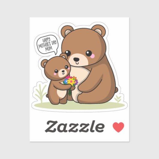Gelukkige Moederdag mam Schattige mama Beer en haa Sticker (Vel)