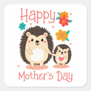 Gelukkige Moederdag Mama En Baby Egel Vierkante Sticker
