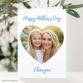 Gelukkige Moederdag Mama Foto Mooie Hart Blauw Kaart