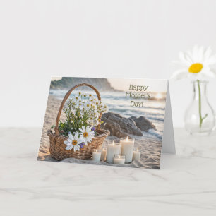 Gelukkige Moederdag Mand met Bloemen en Kaarsen Kaart