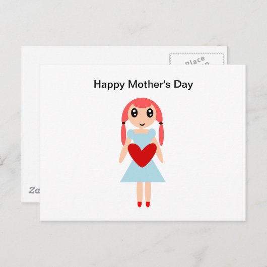 Gelukkige Moederdag Meisje met Hart Briefkaart (Voorkant / Achterkant)