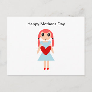 Gelukkige Moederdag Meisje met Hart Briefkaart