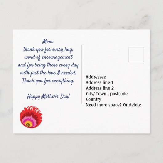 Gelukkige Moederdag met de Douanetekst van Folklor Briefkaart (Achterkant)