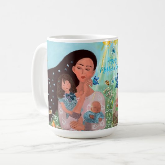 Gelukkige Moederdag met kinder Koffiemok (Voorkant links)