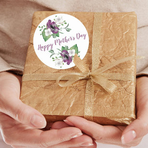 Gelukkige Moederdag met Mooie Waterverf Bloemen Ronde Sticker