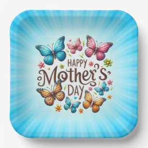 Gelukkige Moederdag met Vlinders Clipart Papieren Bordje