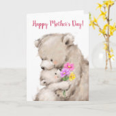 Gelukkige Moederdag, moeder en kindbeer knuffelen Kaart (Gele Bloem)