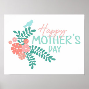 Gelukkige Moederdag mooie bloem lente vogel Poster