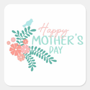 Gelukkige Moederdag mooie bloem lente vogel Vierkante Sticker