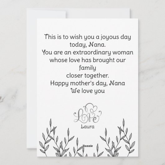 Gelukkige Moederdag, nana, oma eenvoudig 1 foto  Feestdagenkaart (Achterkant)