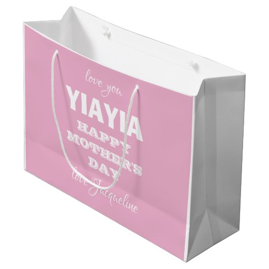 Gelukkige Moederdag Oma YIAYIA Naam Schattige Roze Groot Cadeauzakje (Voorkant Gekanteld)