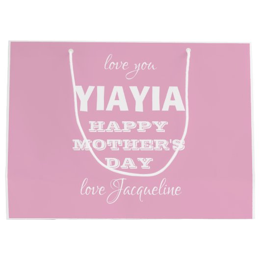 Gelukkige Moederdag Oma YIAYIA Naam Schattige Roze Groot Cadeauzakje (Achterkant)