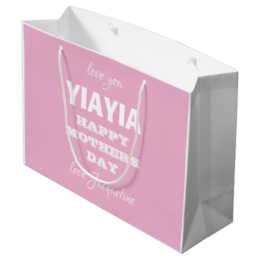 Gelukkige Moederdag Oma YIAYIA Naam Schattige Roze Groot Cadeauzakje (Achterkant Gekanteld)