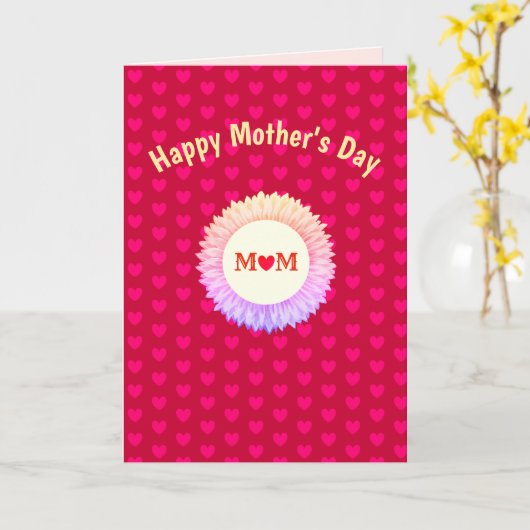 Gelukkige Moederdag op rood Kaart (Gele Bloem)