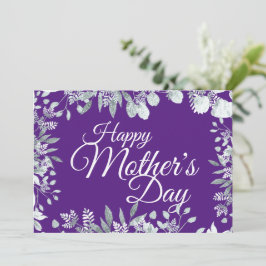 Gelukkige Moederdag Paarse Bloemen Witte Typografi Kaart