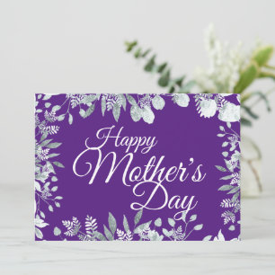 Gelukkige Moederdag Paarse Bloemen Witte Typografi Kaart